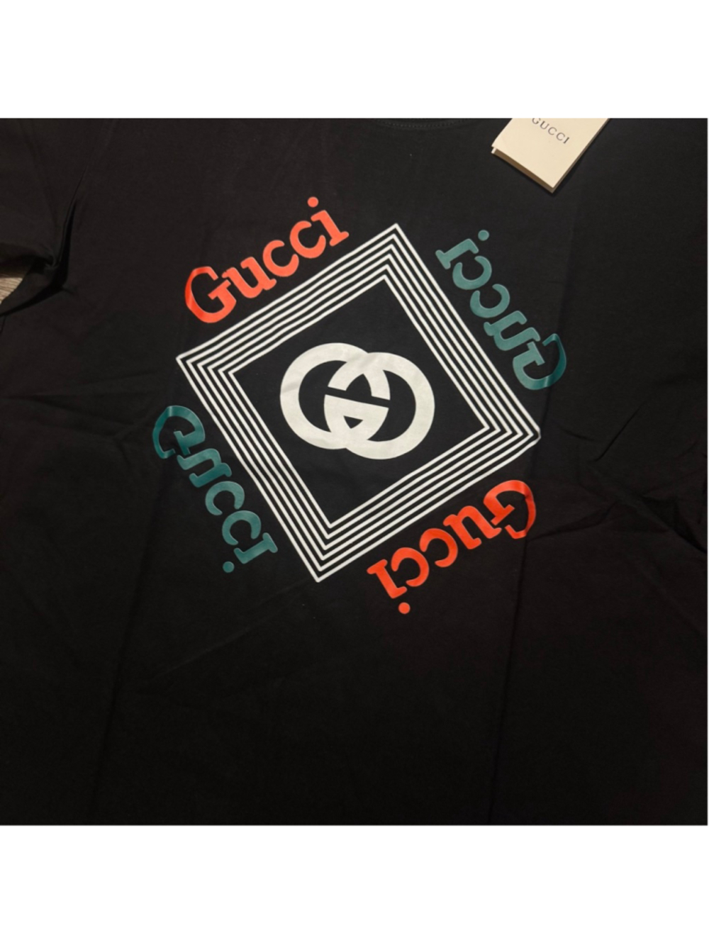 Men's Gucci Black Interlocking G Logo Tee M Red Green - Picture 2 of 3